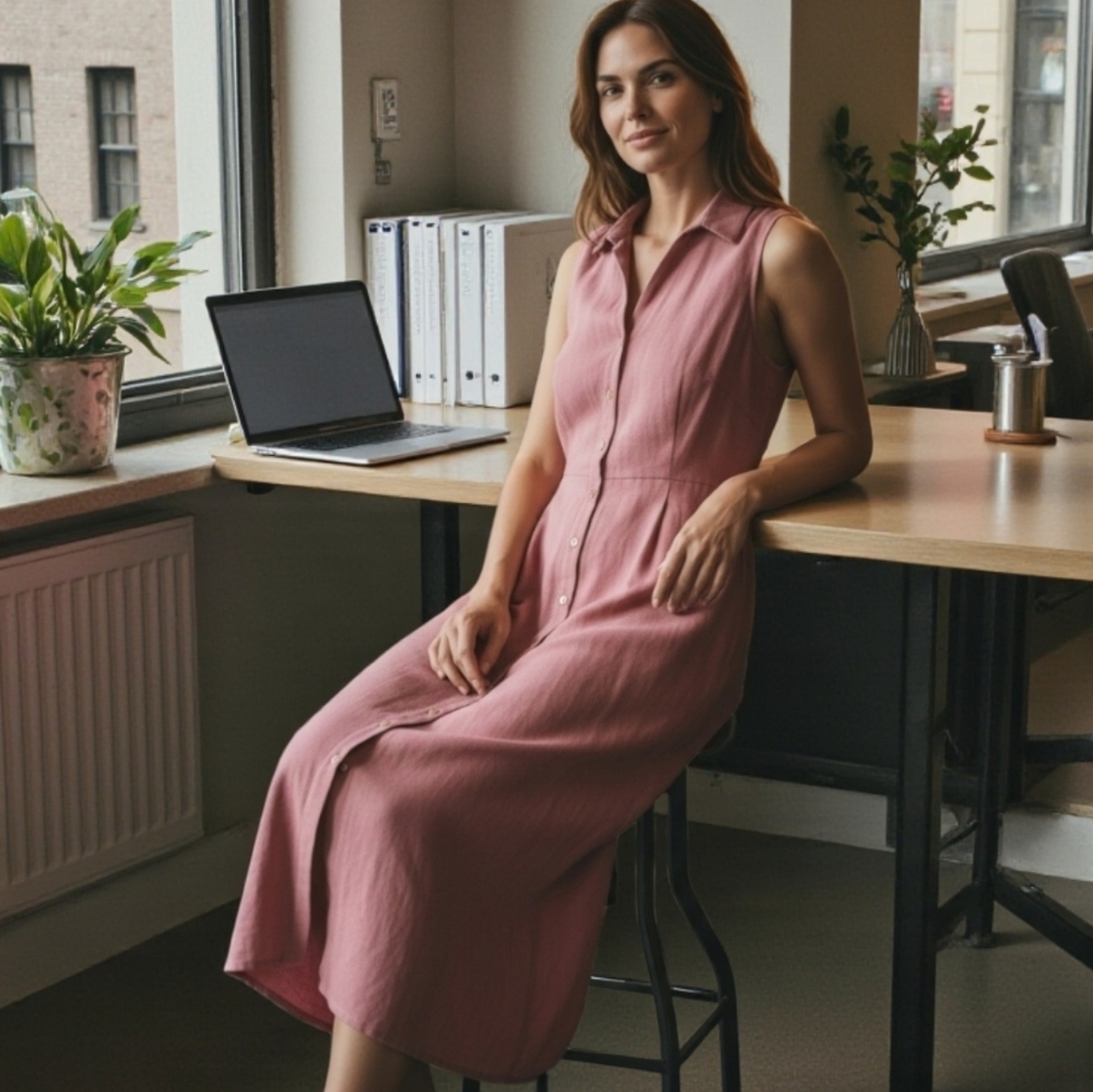 Lucy & Laurel Anthropologie Dusty Rose Sleeveless Maxi Dress Size S (small flaw)